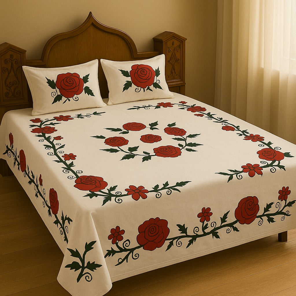 HAND PRINT BEDSHEET & KUSHAN COVER RED