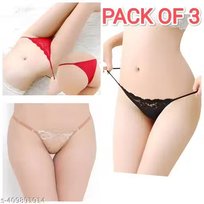 Women Thong Multicolor Panty Very Sexy All Size Adujest Combo Pack Of 3