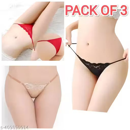 Women Thong Multicolor Panty Very Sexy All Size Adujest Combo Pack Of 3