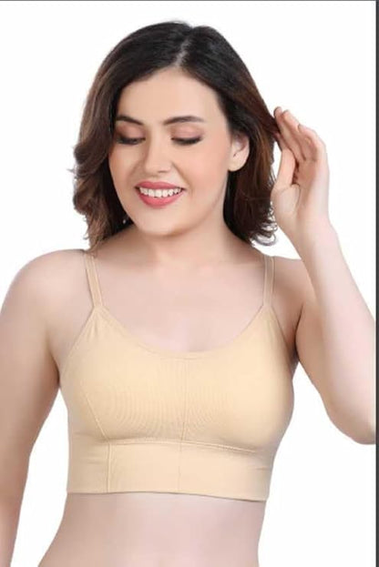Mrs Queen Cotton Blend Wire Free Lightly Padded Full Coverage Sports Bra for Women (Pack of 3)