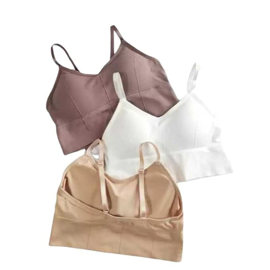Mrs Queen Cotton Blend Wire Free Lightly Padded Full Coverage Sports Bra for Women (Pack of 3)