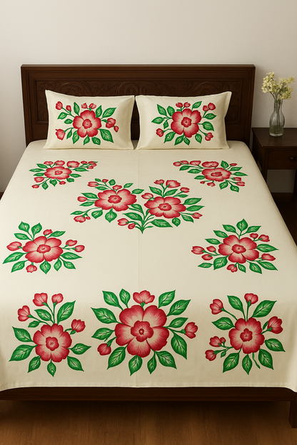 HAND PRINT BEDSHEET& KUSHAN COVER GREEN