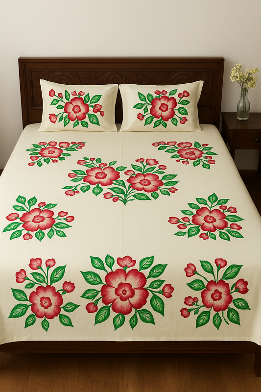 HAND PRINT BEDSHEET& KUSHAN COVER GREEN