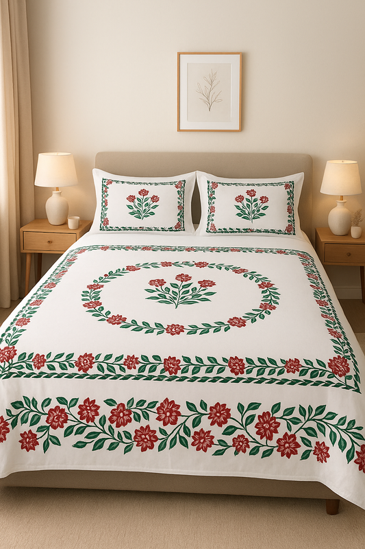 HAND PRINT  BEDSHEET& KUSHAN COVER