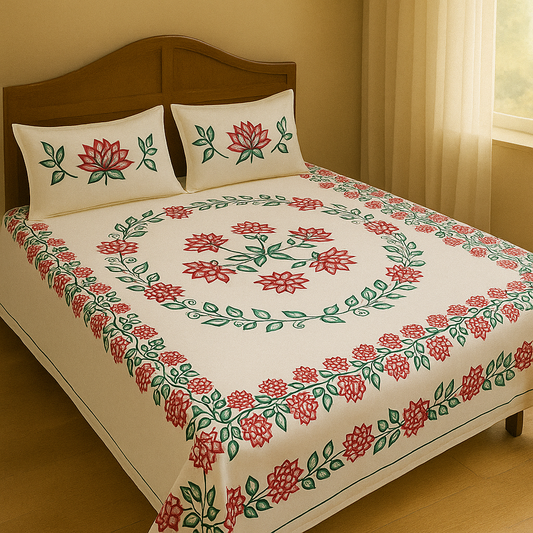 HAND PRINT BEDSEET &  KUSHAN COVER RED 2
